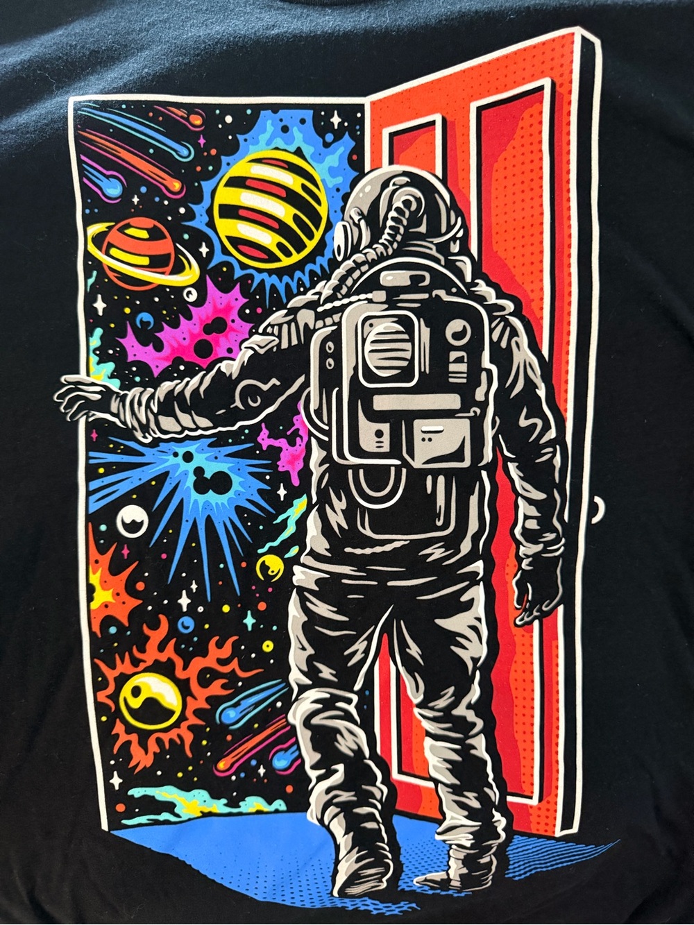 Black Astronaut Graphic Tee - Men's Space Doorway Shirt
